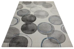Teppich 160x230 Wohnzimmer Creme Kreise Grau Blau