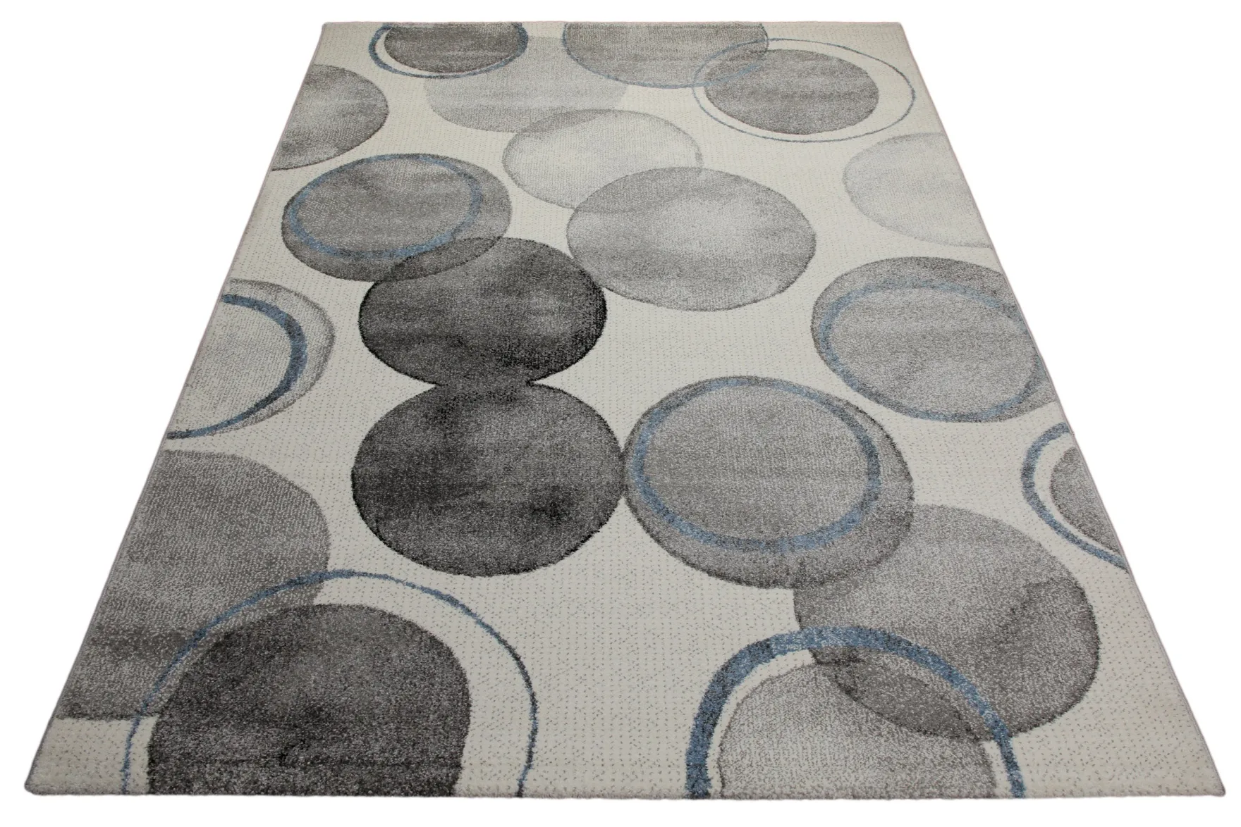 Teppich 160x230 Wohnzimmer Creme Kreise Grau Blau