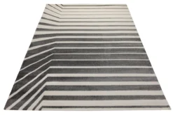 Teppich 160x230 Wohnzimmer Creme Schwarz Streifen