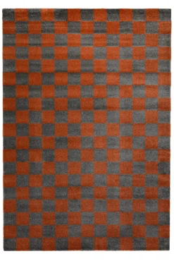 Teppich 160x230 Wohnzimmer Kariert Anthrazit Rotbraun