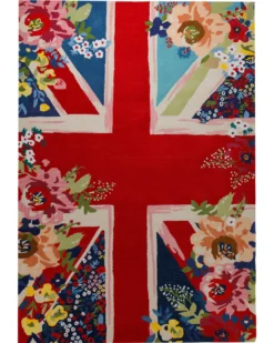 Union Jack floral - Handtuft Wolle 160 x 230 cm