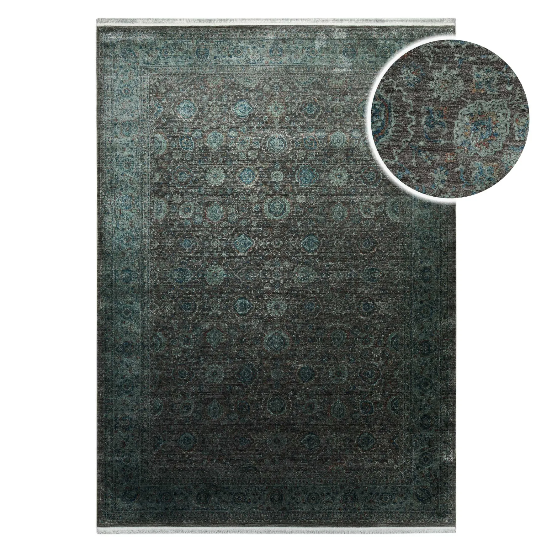 Vintage Kurzflorteppich Grün Grau "LunaSilk" WECONhome