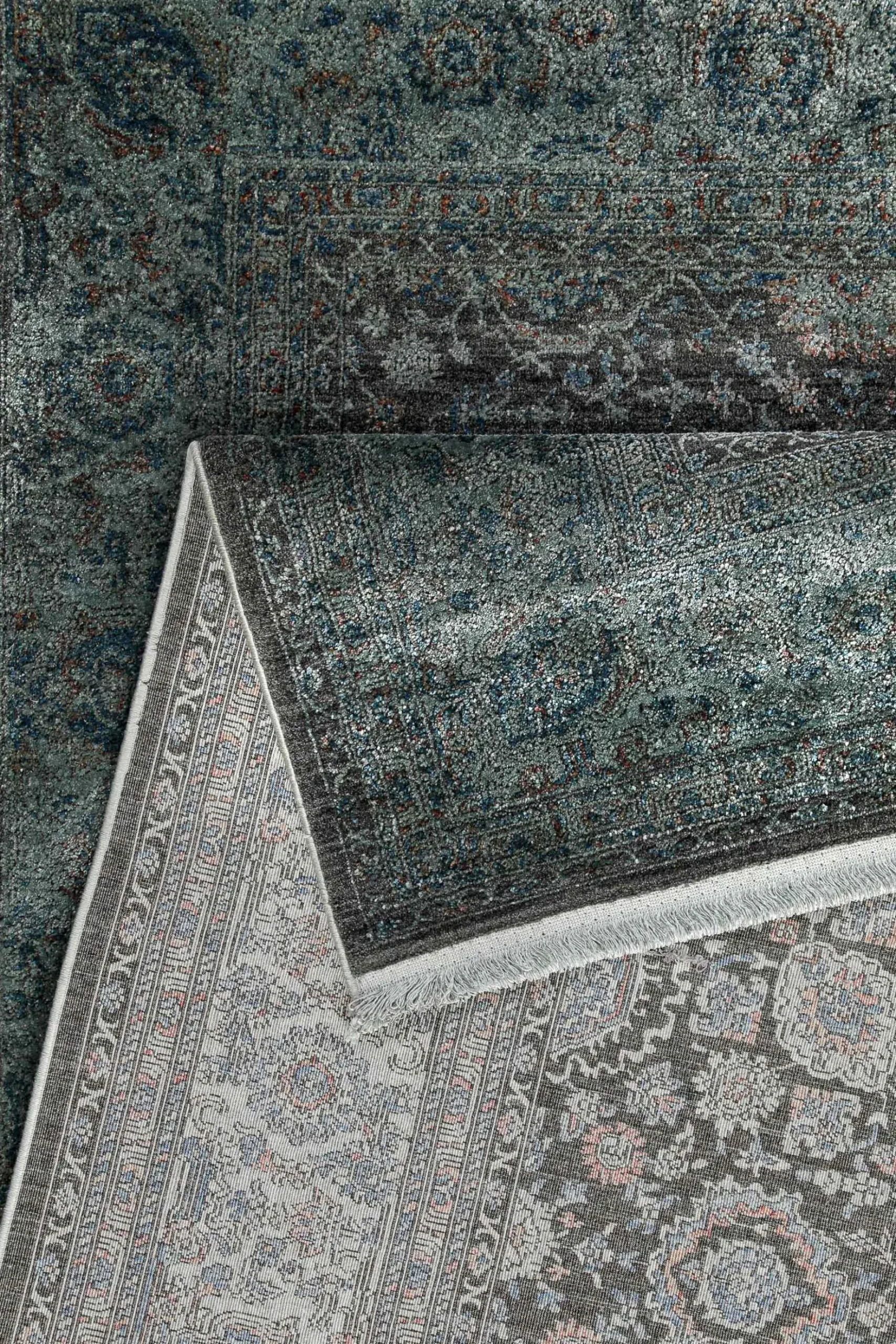 Vintage Kurzflorteppich Grün Grau "LunaSilk" WECONhome