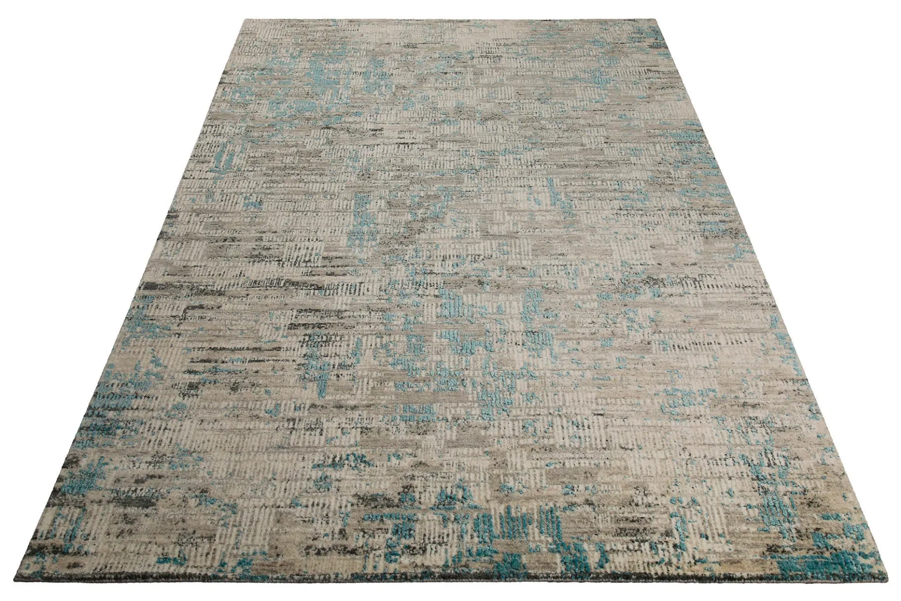 Vintage Teppich Beige Blau aus Neuseelandwolle