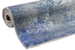 Vintage Teppich Blau Grau Kurzflor