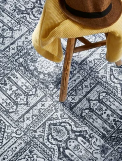 Vintage Teppich Grau Anthrazit Kurzflor 