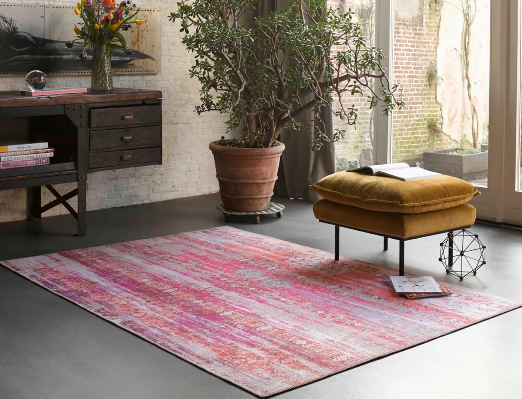 Vintage Teppich Rot Lila Orange Pink "Sunset in Faro" WECONhome