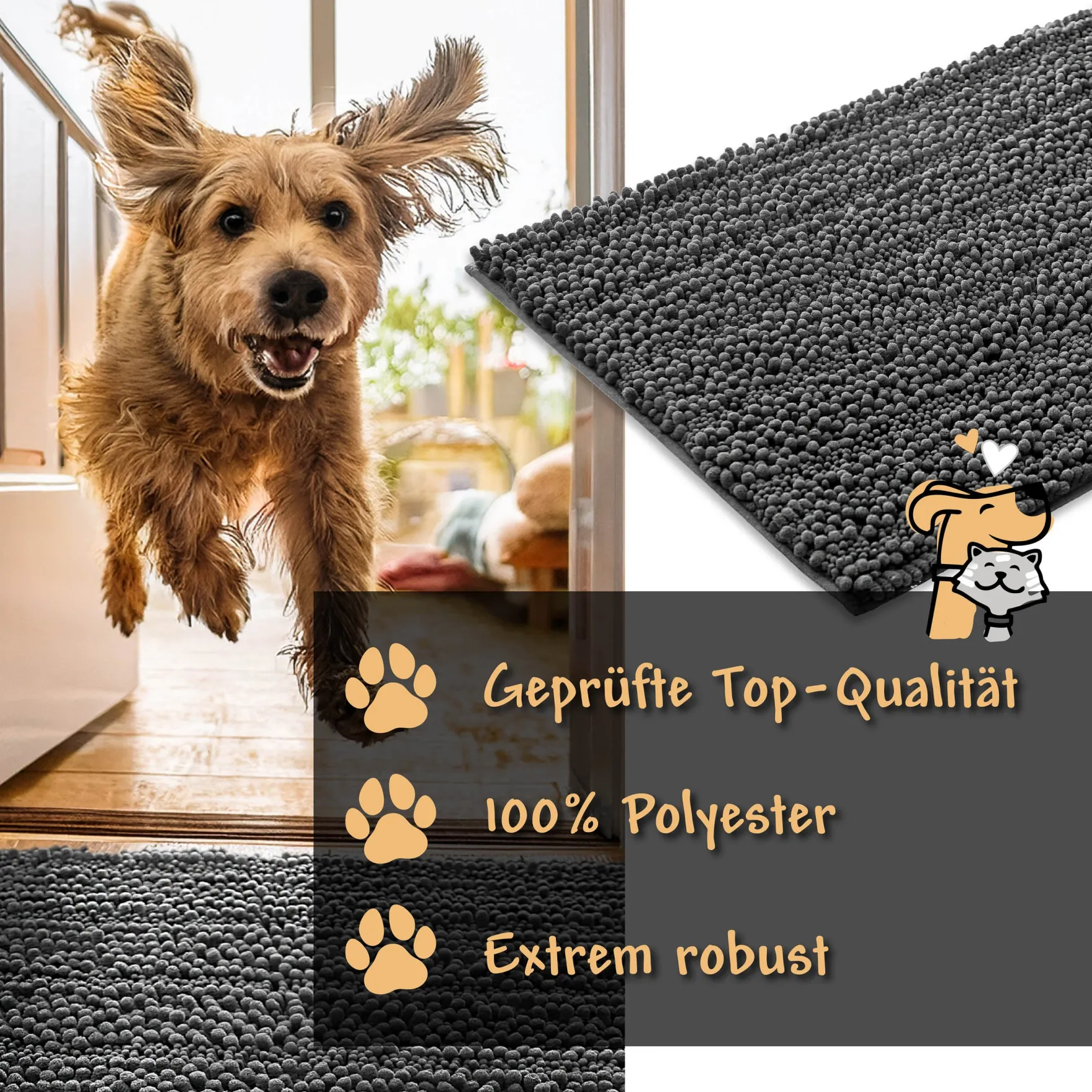 Waschbarer Haustierteppich für Hunde & Katzen Grau "Cooper" carPETS