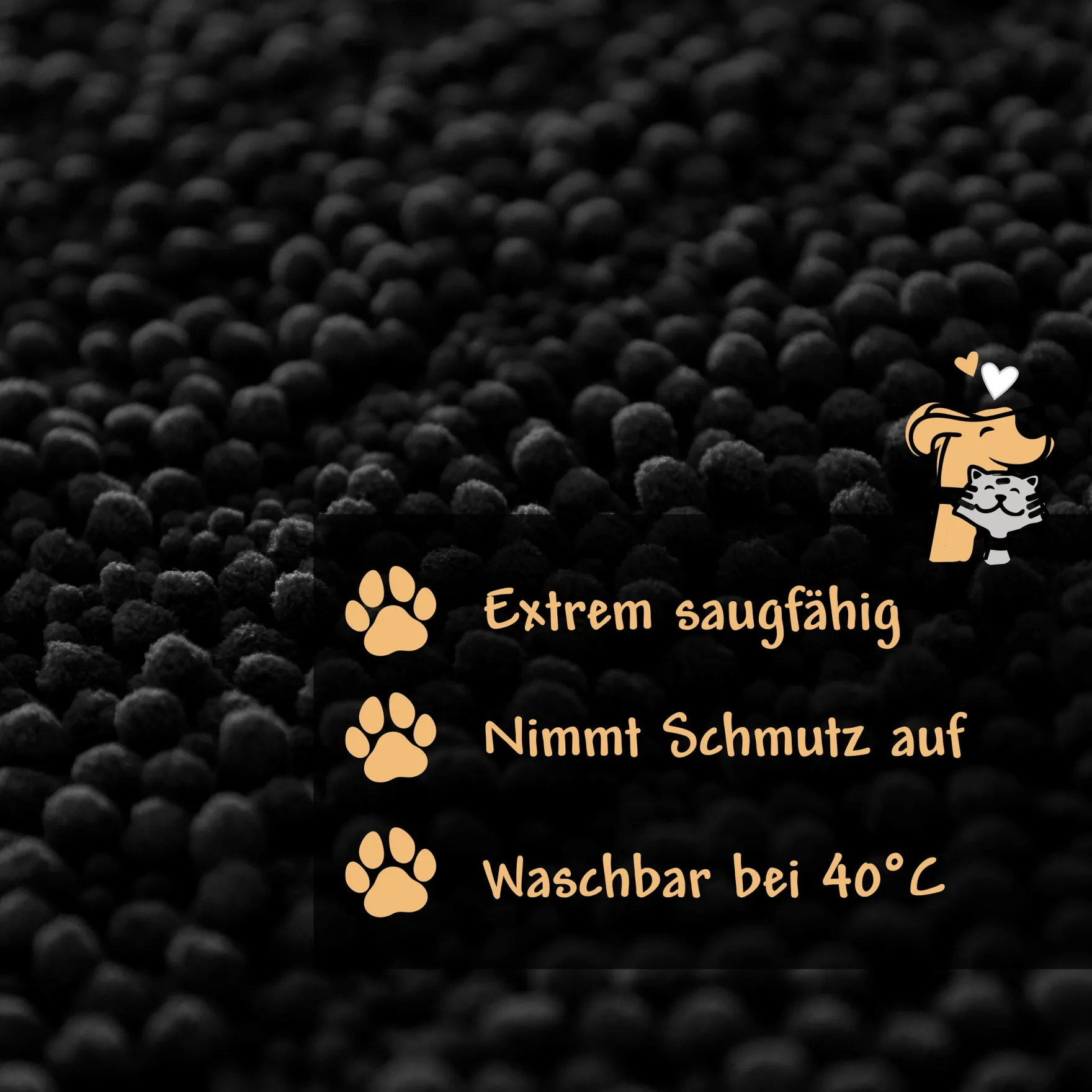 Waschbarer Haustierteppich für Hunde & Katzen Schwarz "Cooper" carPETS