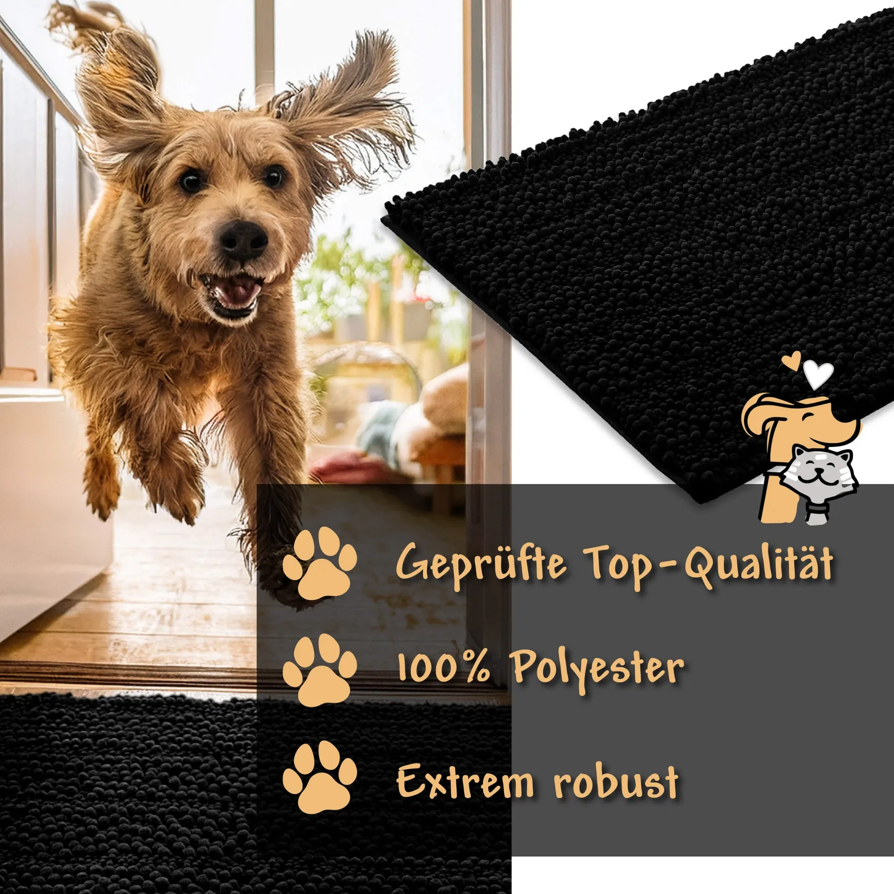Waschbarer Haustierteppich für Hunde & Katzen Schwarz "Cooper" carPETS