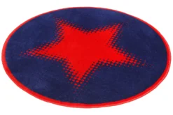 Weconhome Kinderteppich Rund Blau Rot Stern
