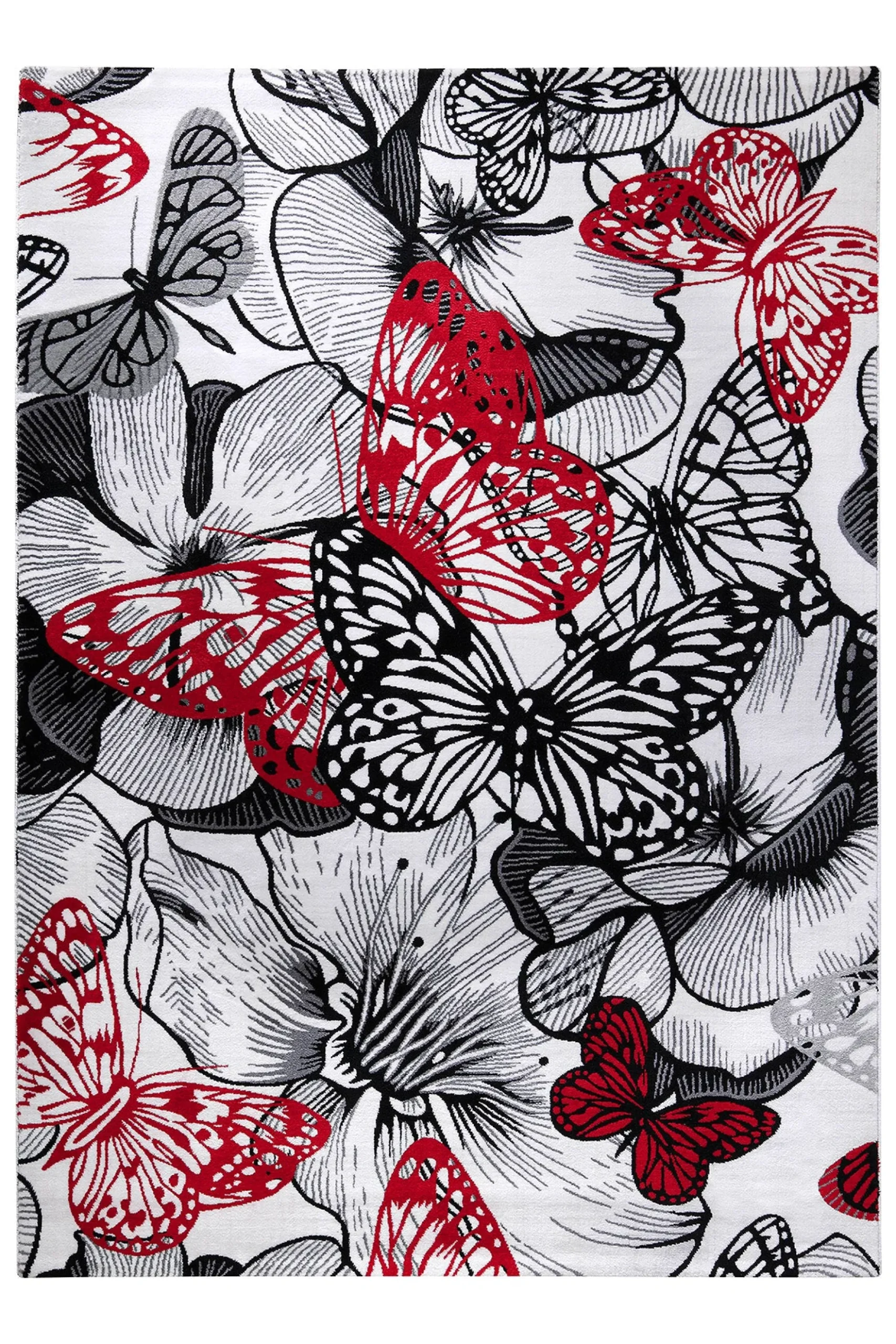 Weconhome Teppich 133x200 Weiß Schwarz Floral
