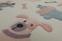 160x230 Teppich Kinderzimmer Beige Hunde Pink Blau