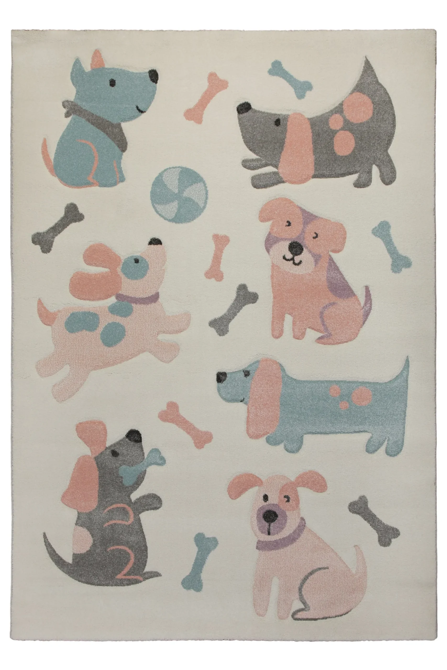 160x230 Teppich Kinderzimmer Beige Hunde Pink Blau