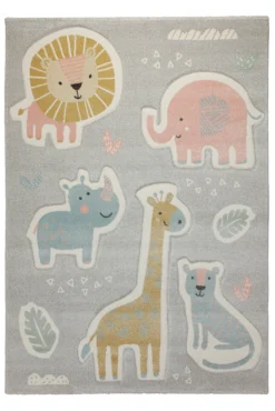 160x230 Teppich Kinderzimmer Beige Tiere Pastell