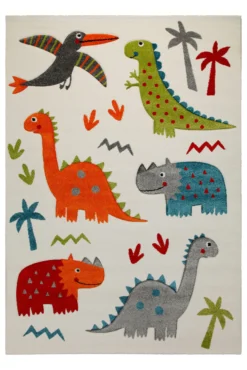 160x230 Teppich Kinderzimmer Creme Bunt Dinos