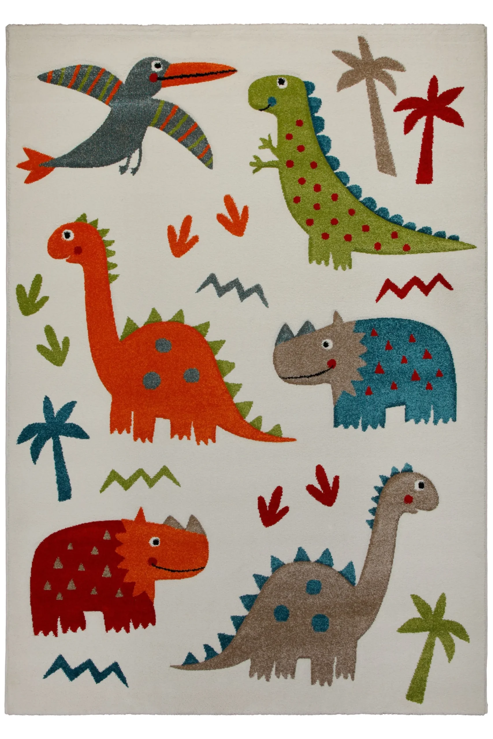 160x230 Teppich Kinderzimmer Creme Bunt Dinos