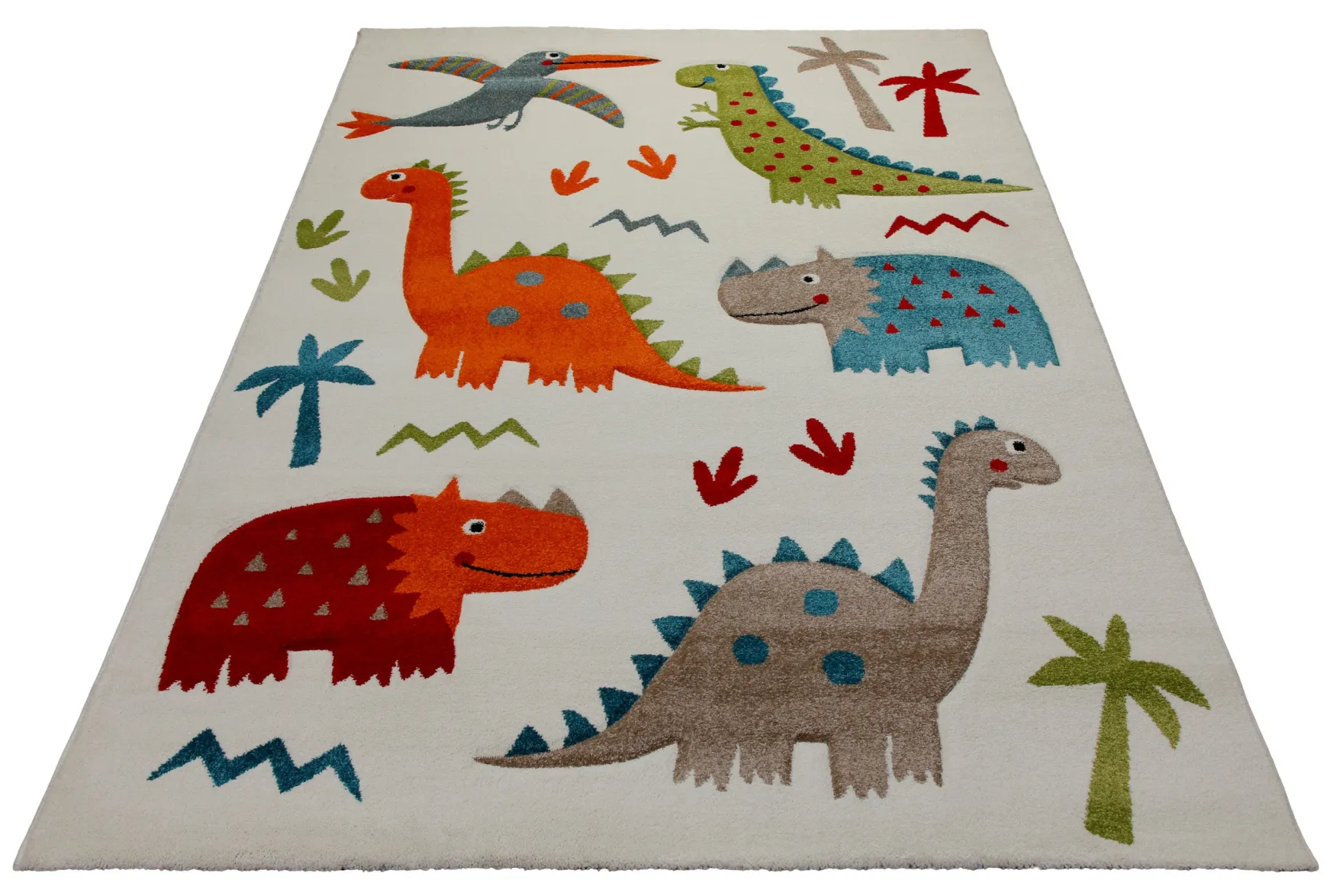 160x230 Teppich Kinderzimmer Creme Bunt Dinos