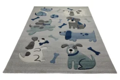 160x230 Teppich Kinderzimmer Grau Blau Hunde