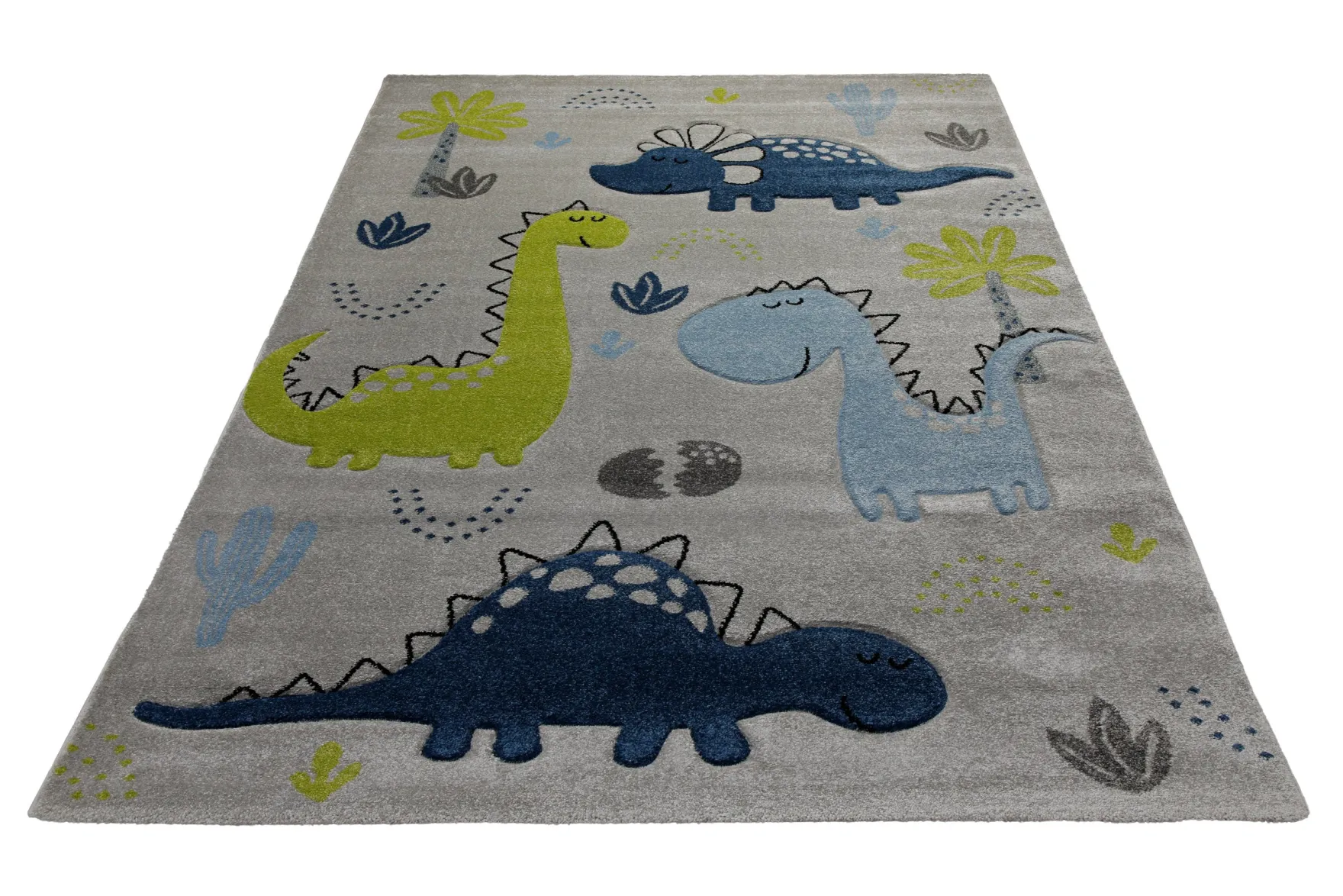160x230 Teppich Kinderzimmer Grau Beige Dinos Blau Grün