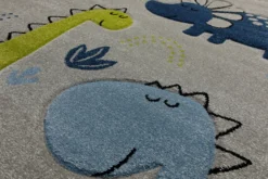 160x230 Teppich Kinderzimmer Grau Beige Dinos Blau Grün