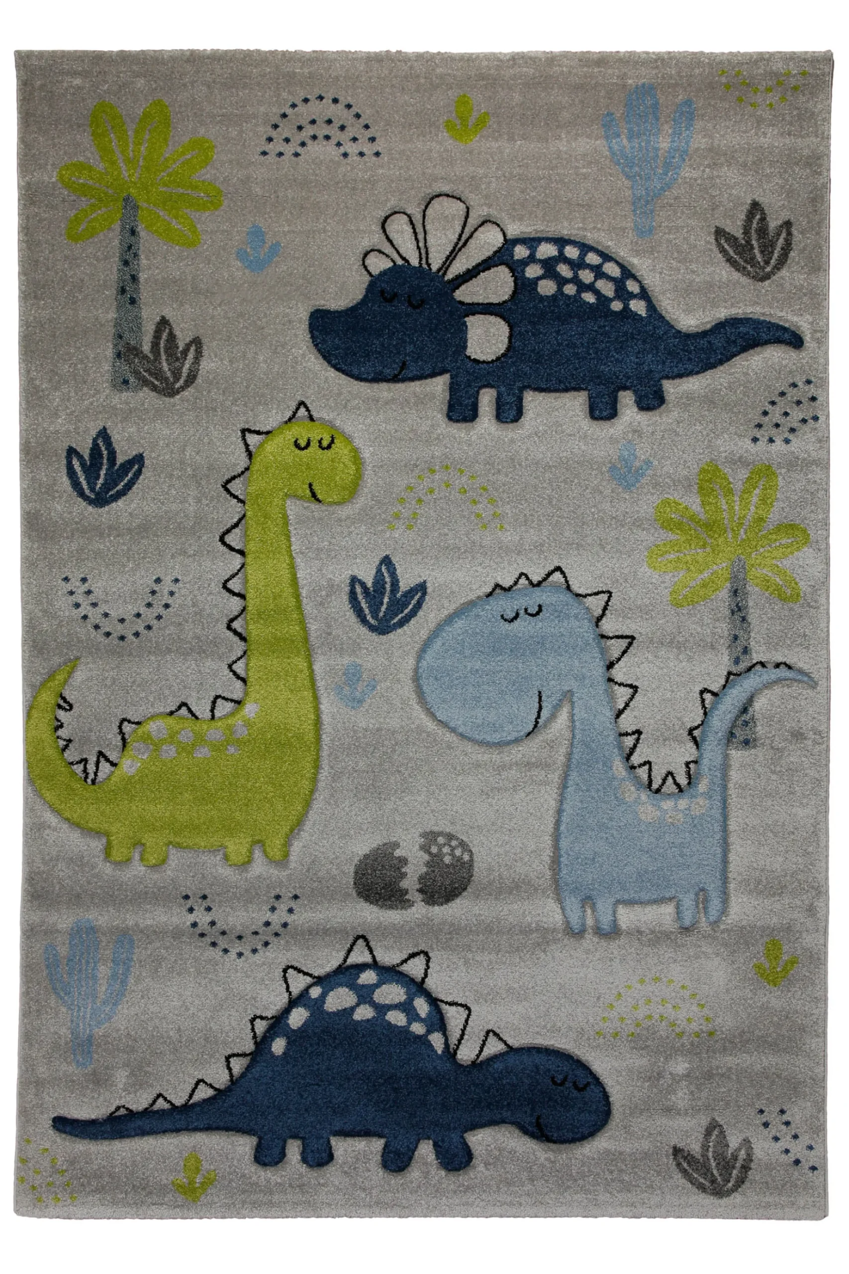 160x230 Teppich Kinderzimmer Grau Beige Dinos Blau Grün
