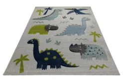 160x230 Teppich Kinderzimmer Grau Blau Dinos