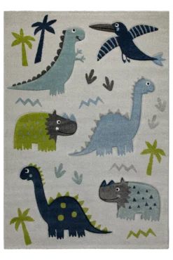 160x230 Teppich Kinderzimmer Grau Blau Dinos