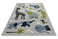 160x230 Teppich Kinderzimmer Grau Blau Tiere