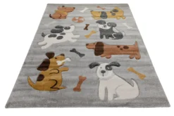 160x230 Teppich Kinderzimmer Grau Hunde Braun Weiß