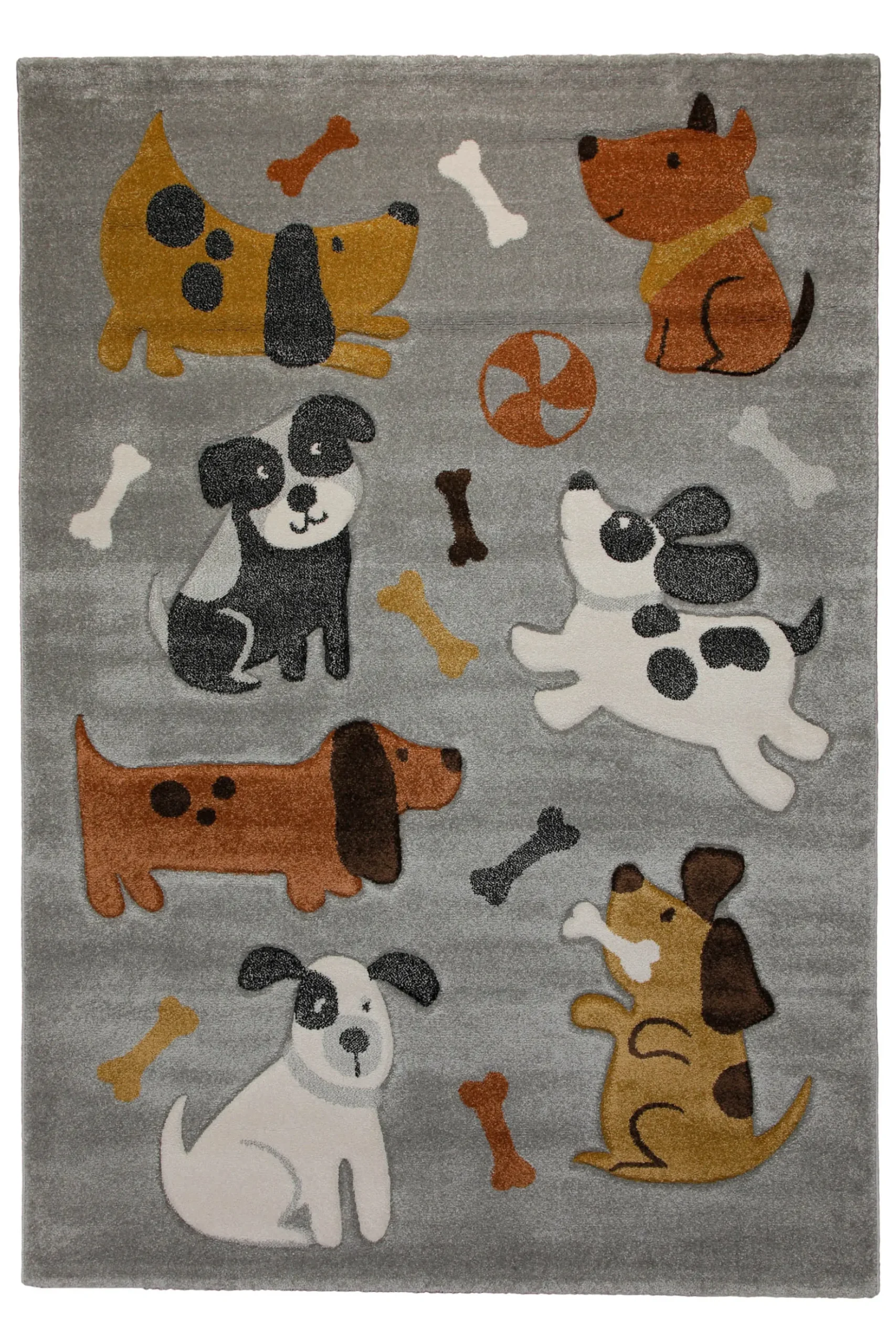160x230 Teppich Kinderzimmer Grau Hunde Braun Weiß