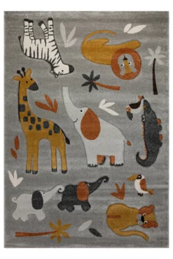 160x230 Teppich Kinderzimmer Grau Tiere