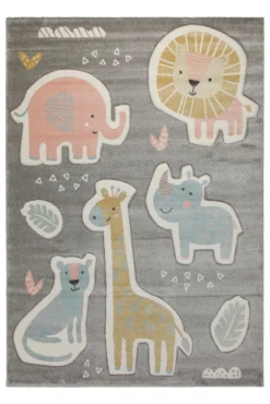 160x230 Teppich Kinderzimmer Grau Tiere
