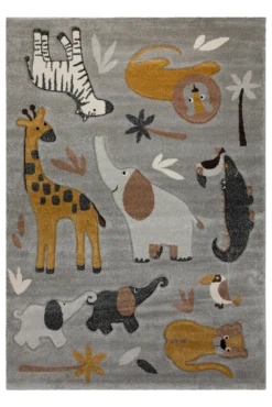 160x230 Teppich Kinderzimmer Grau Tiere