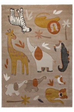 160x230 Teppich Kinderzimmer Karamell Tiere Blätter