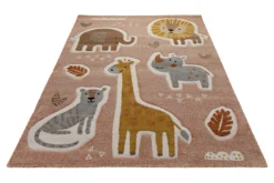 160x230 Teppich Kinderzimmer Rot Braun Tiere Blätter