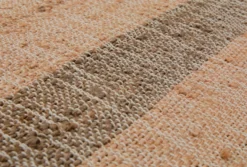 160x230 Teppich Wohnzimmer Apricot trifft Khaki – Naturfaser-Streifenteppich mit Fransen