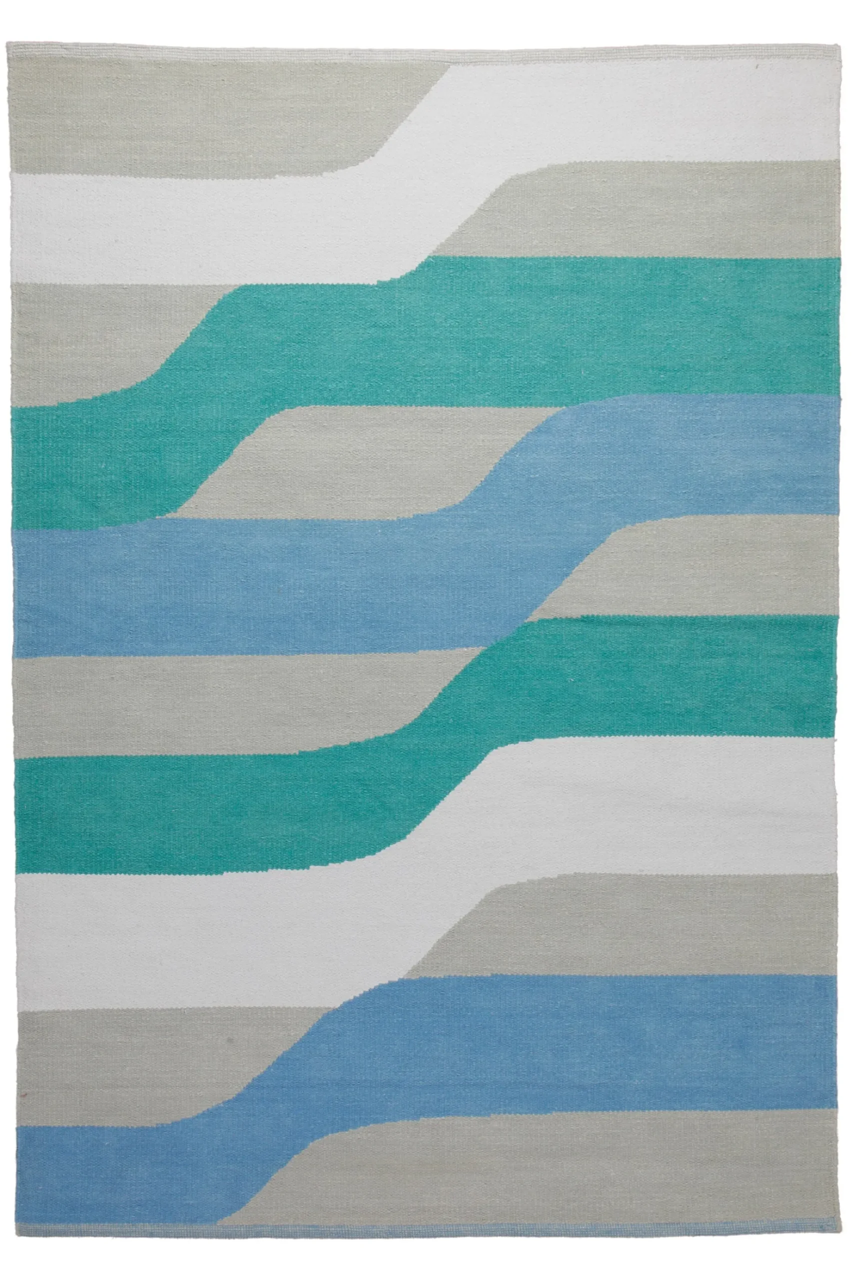 160x230 Teppich Wohnzimmer Aquawellen in Türkis und Hellblau – Skandi-Streifenteppich mit fließenden Bändern