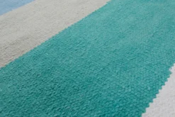 160x230 Teppich Wohnzimmer Aquawellen in Türkis und Hellblau – Skandi-Streifenteppich mit fließenden Bändern