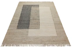 160x230 Teppich Wohnzimmer Architektur in Naturfaser – Helle Mitte mit grafischen Akzentfeldern