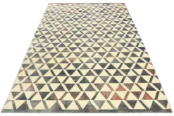 160x230 Teppich Wohnzimmer Creme Blaugrau Farbverlauf Dreieck
