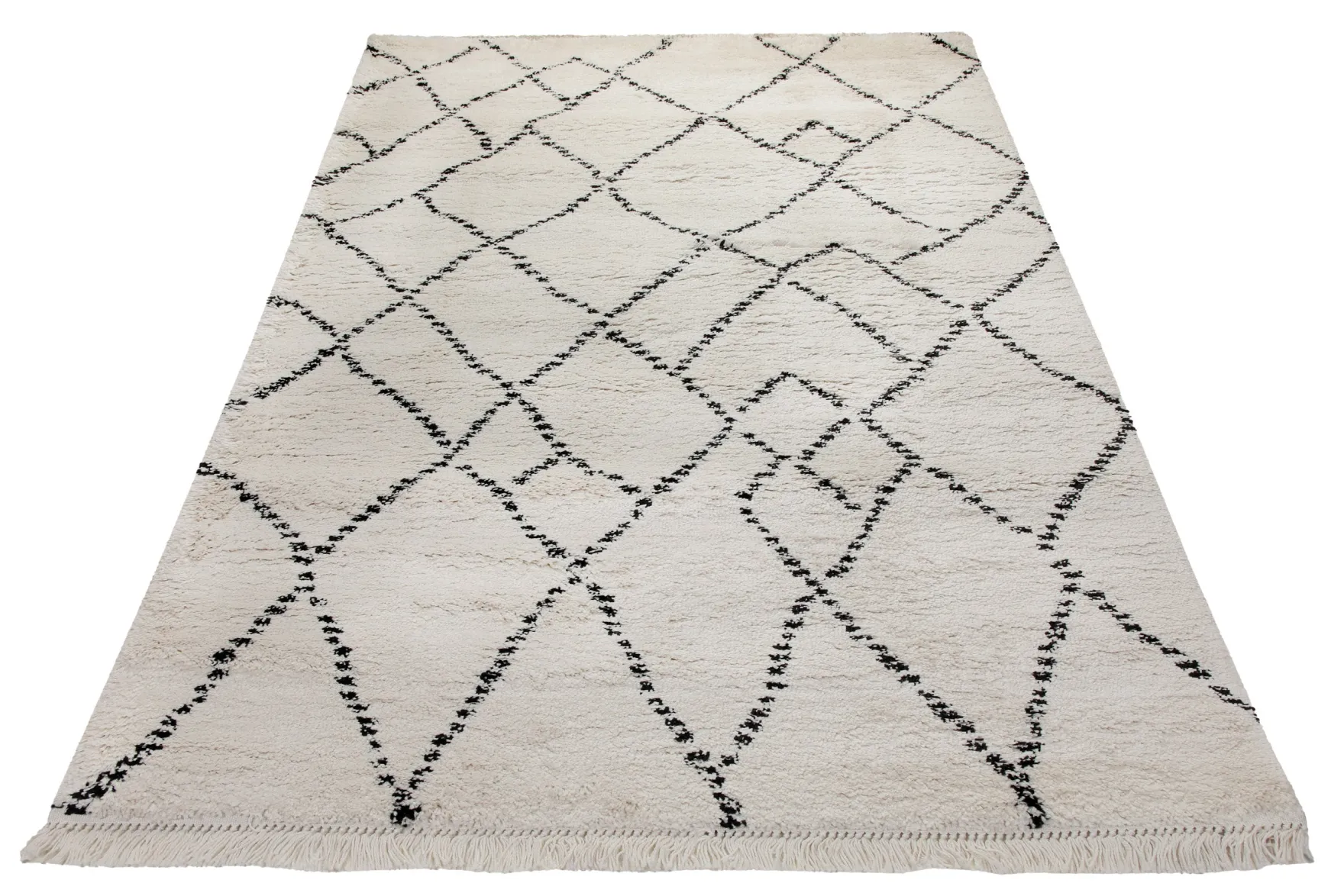 160x230 Teppich Wohnzimmer Creme Schwarz Rauten
