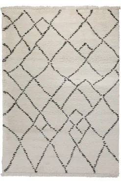 160x230 Teppich Wohnzimmer Creme Schwarz Rauten