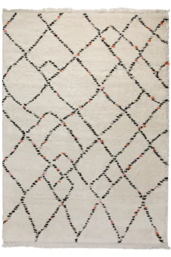 160x230 Teppich Wohnzimmer Creme Schwarz Rauten