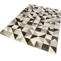 160x230 Teppich Wohnzimmer Dreiecke Braun Creme