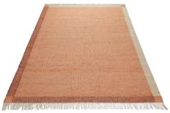 160x230 Teppich Wohnzimmer Glühendes Apricot – Naturfaserteppich mit Webrahmen und Fransen