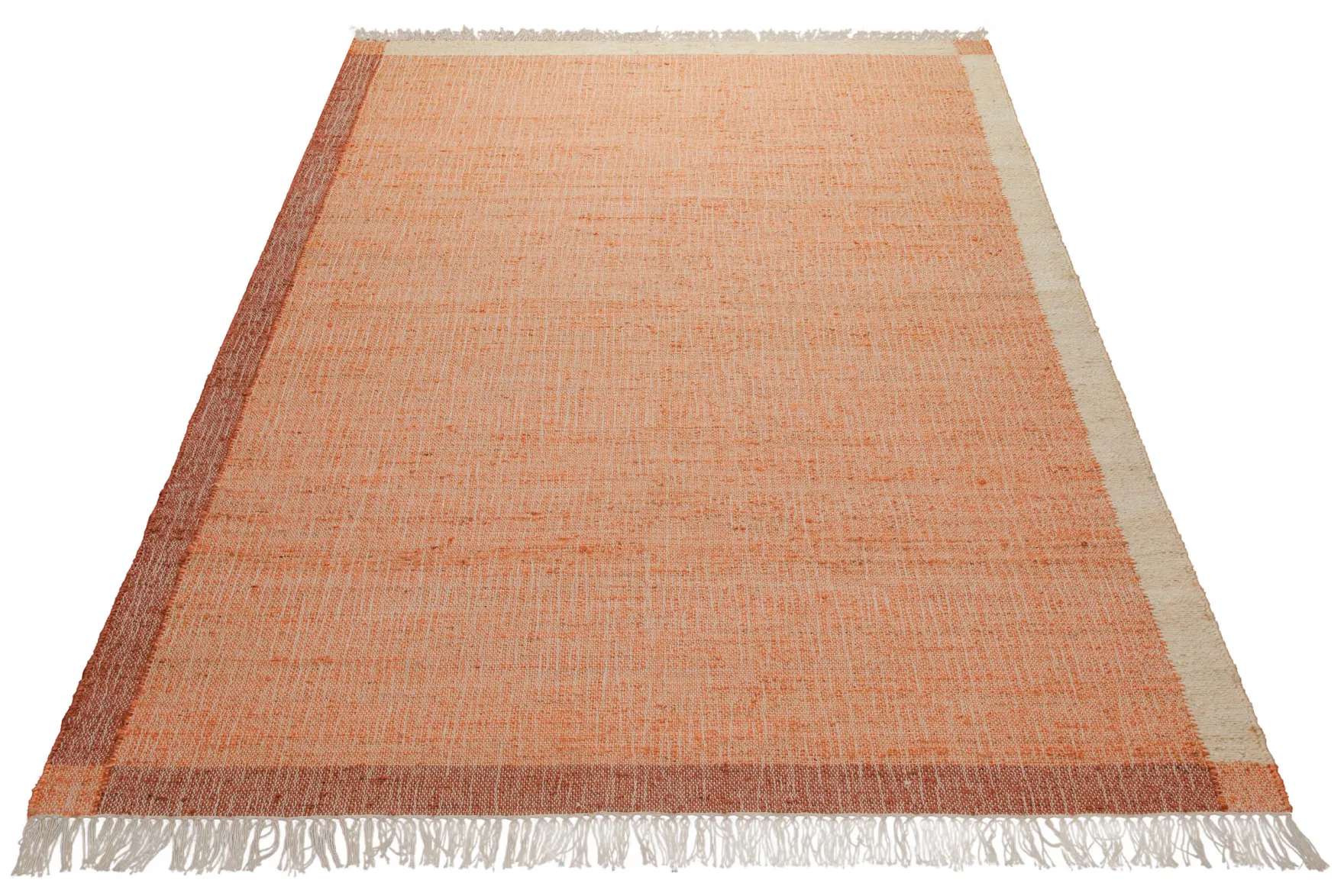 160x230 Teppich Wohnzimmer Glühendes Apricot – Naturfaserteppich mit Webrahmen und Fransen