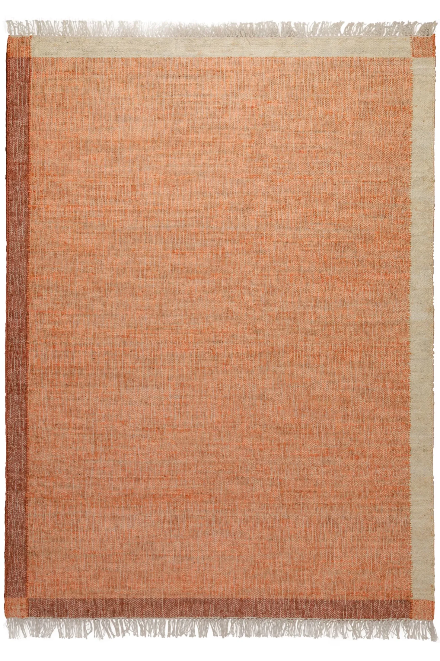 160x230 Teppich Wohnzimmer Glühendes Apricot – Naturfaserteppich mit Webrahmen und Fransen