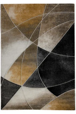 160x230 Teppich Wohnzimmer Gold Schwarz Linien