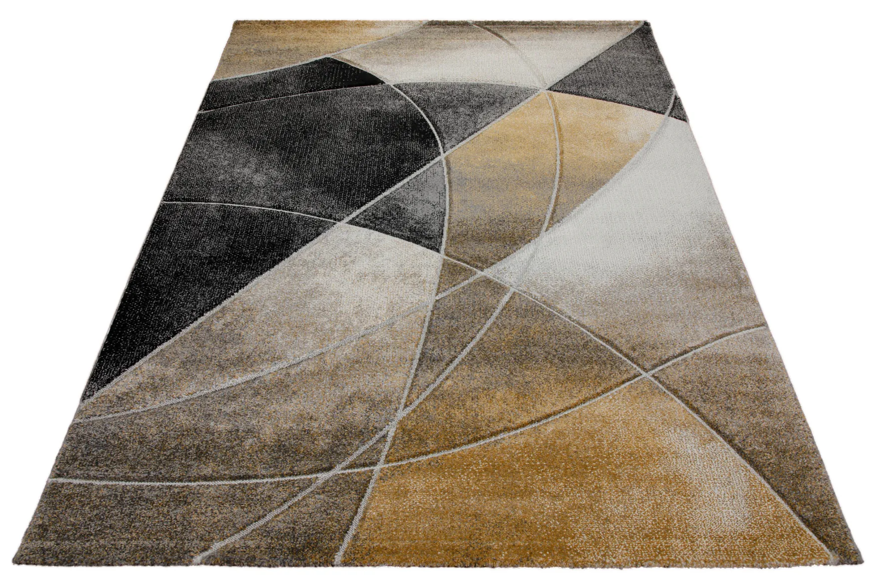 160x230 Teppich Wohnzimmer Gold Schwarz Linien